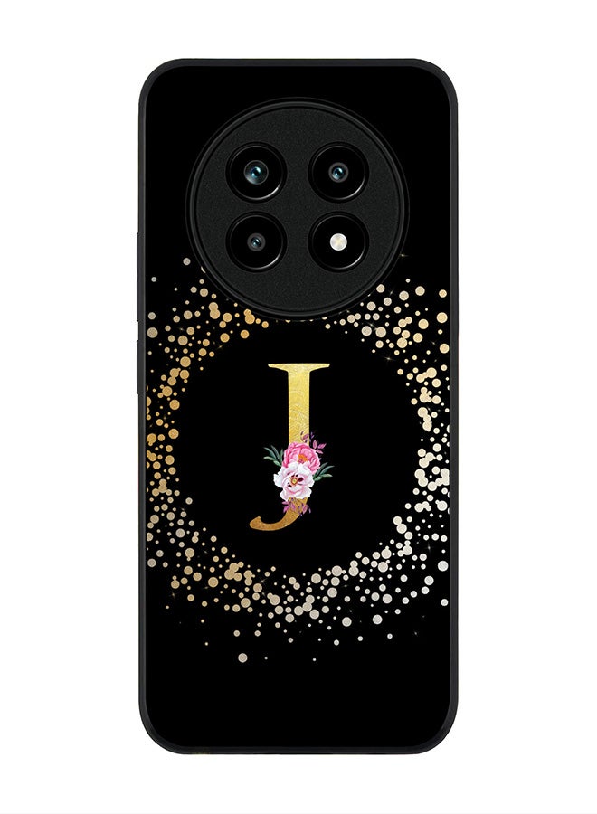 For Realme 13 Pro / 13 Pro+ Case,Slim fit Camera Protection, Shockproof Thin Phone cover  - Custom Monogram Floral - J ( Black )